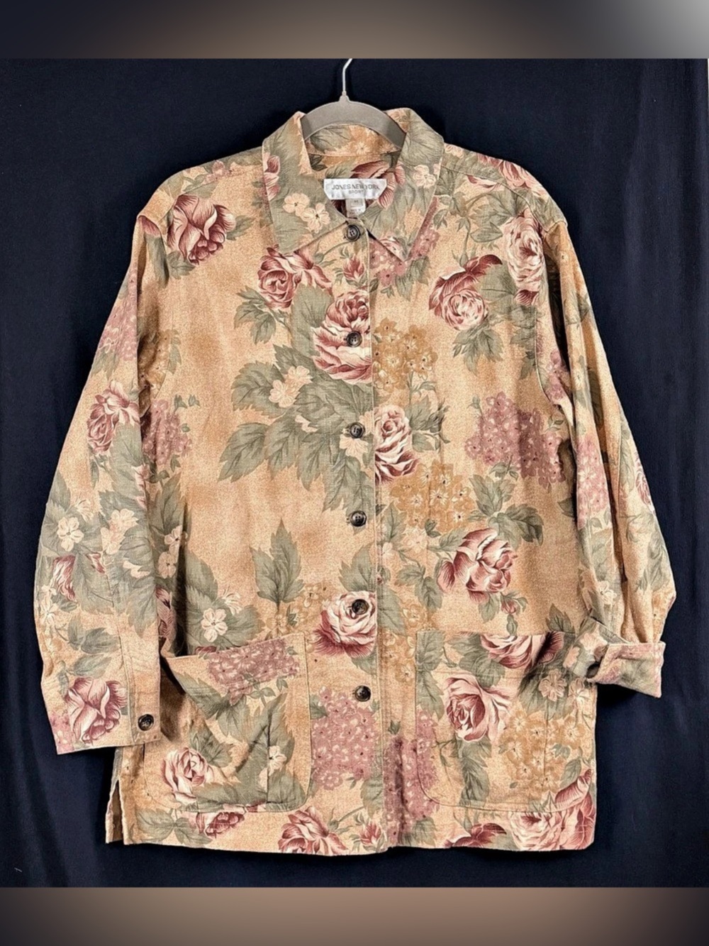Jones New York Sport Floral Jacket Chore Art Linen Cotton Artist smock Garden